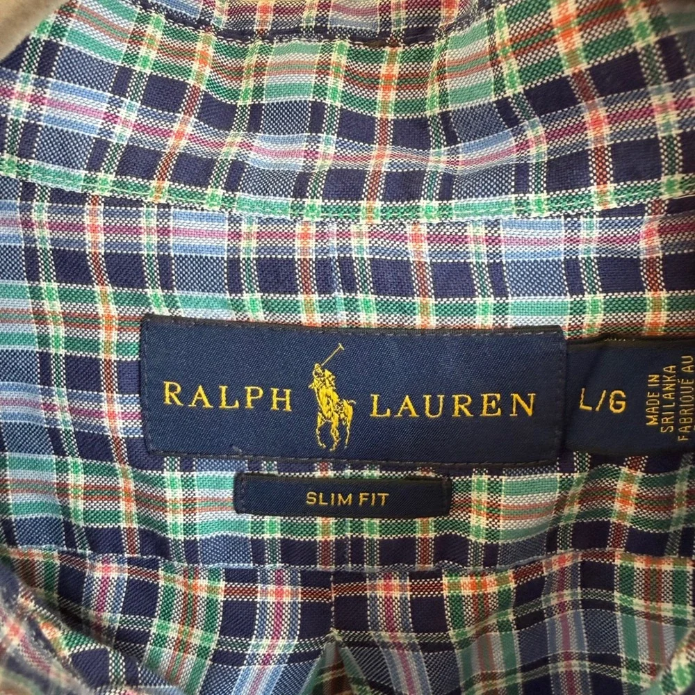 Polo‎ Ralph Lauren Slim Fit Plaid Button Down Shirt Mens Large Multi Color Pony